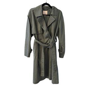 Madewell Womens Green Trench Coat M Linen-Cotton Blend Double-Breasted Belted